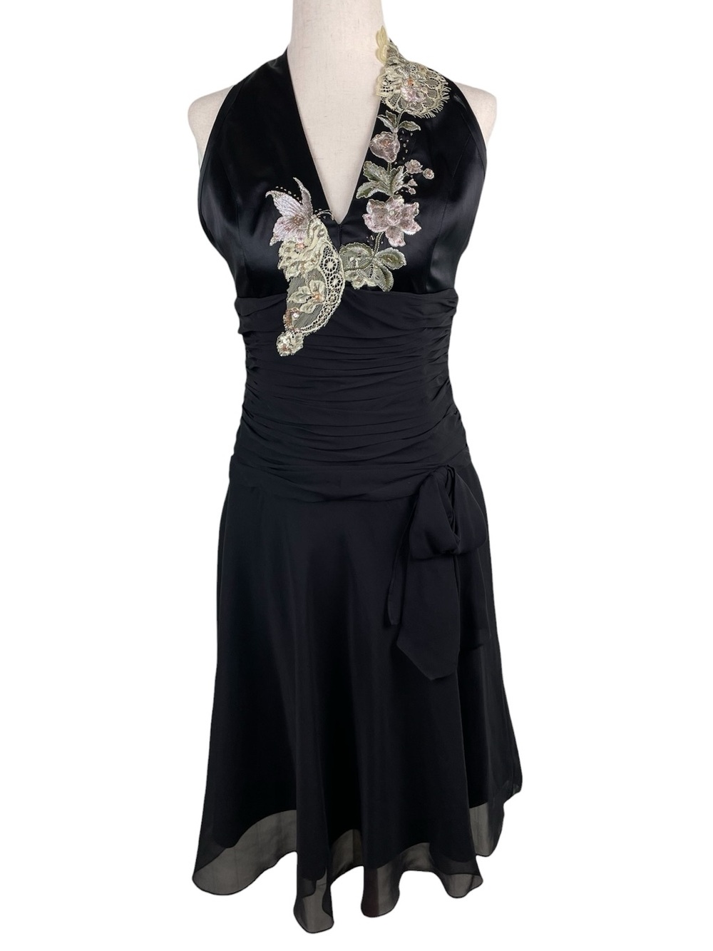 Vintage Y2K Papell Boutique Evening Silk Ruched Halter Dress 4 Whimsigoth Fairy